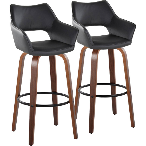 Mustang 30" Swivel Bar Stool in Walnut Wood & Black Leatherette with Black Footrest (Set of 2)